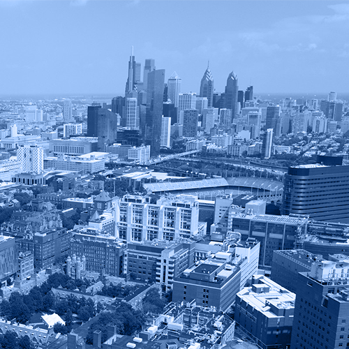 Philadelphia skyline featuring the University of Pennsylvania campus.